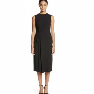 Vince Side Gathered Stretch Knit Dress Medium Black‎ Sleeveless Knee Minimalist